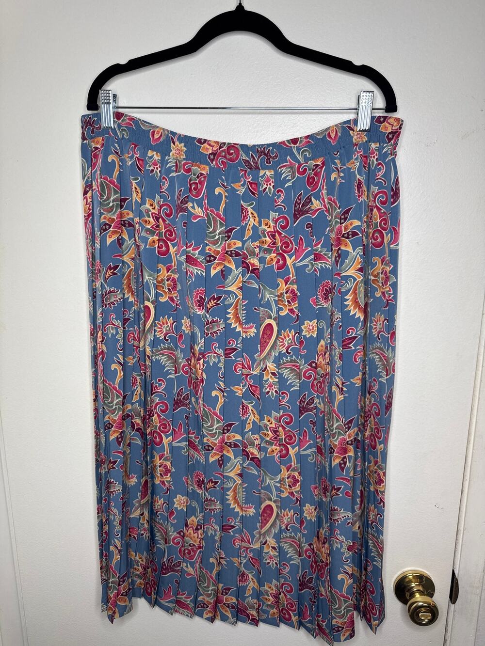 Alfred Dunner Boho Pleated Paisley Floral Blue Skirt- Sz 12 cottage granny core